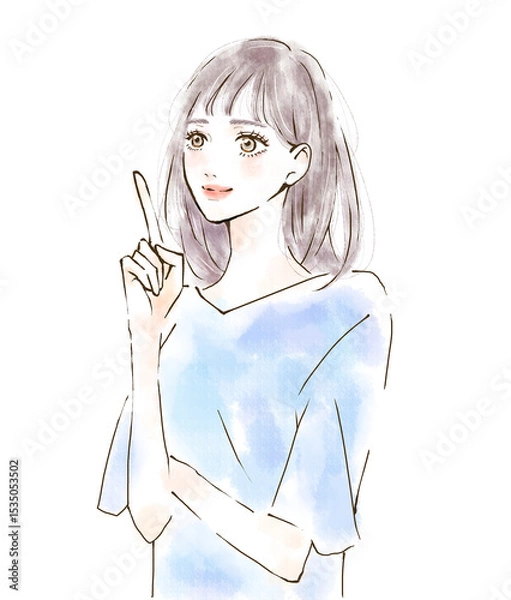 Obraz 働く女性のイラスト　指差し　カジュアル　夏