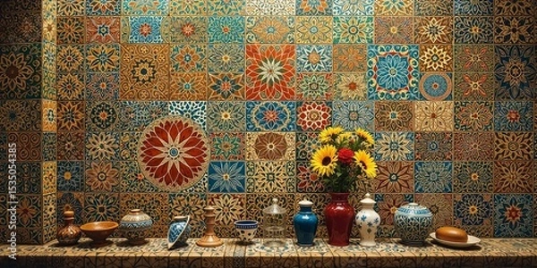 Fototapeta 3D Realistic Turkish Tiles - Stained Glass Patterns