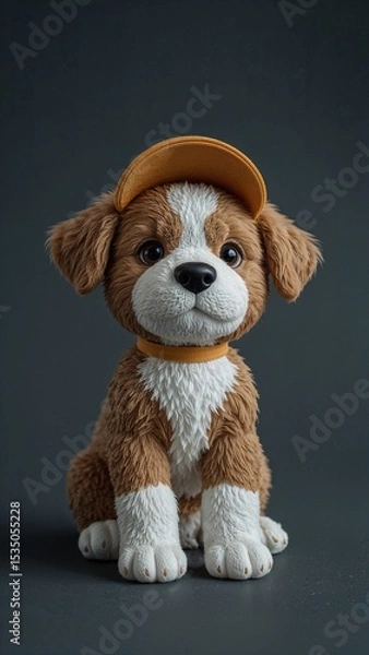 Obraz 3D chibi style puppy toy wearing a little hat