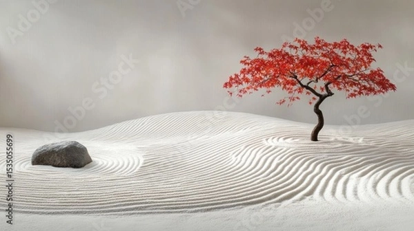 Obraz Peaceful Zen Garden with Red Maple
