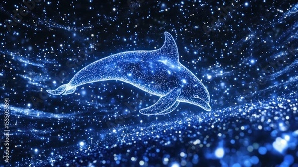 Obraz Dolphin in digital ocean.  Abstract, glowing design