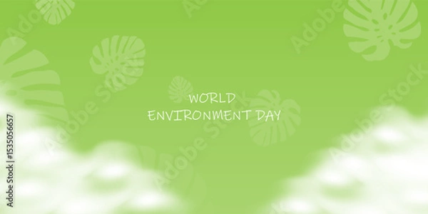 Fototapeta World Environment Day Green Background with Tropical Leaves and Clouds

