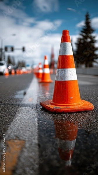 Fototapeta Road Cones with Construction Zone.