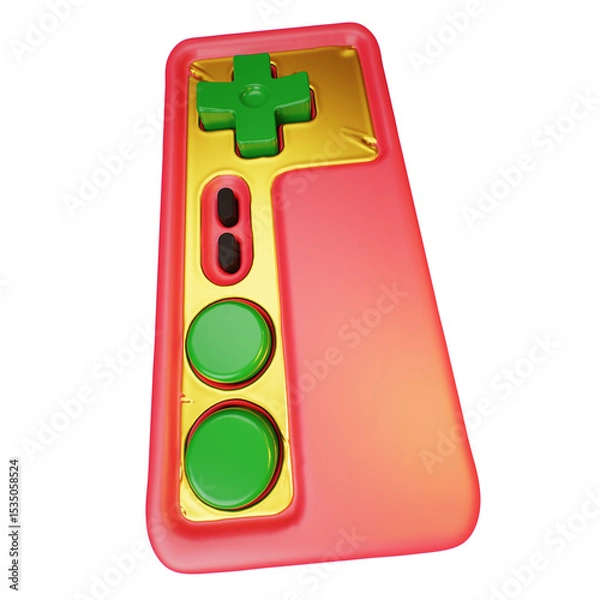 Fototapeta Retro gamepad joystick game controller. 3d render isolated on white background.