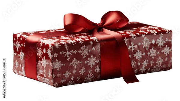 Obraz Red Christmas box, snowflake design, festive winter present, New Year celebration, elegant ribbon, isolated on transparent background.