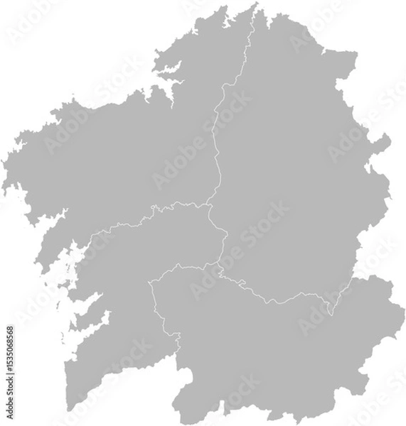 Obraz Galicia, Spain – administrative vector map with province boundaries (Web Mercator projection, PPT-compatible & fully editable)