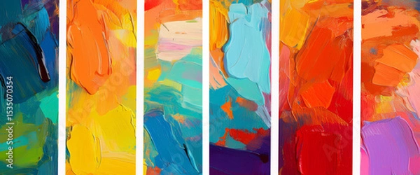 Fototapeta Abstract art design collage displays abstract art painting of rough colorful multicolored art painting texture, with oil brushstroke, pallet knife paint on canvas.