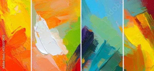 Fototapeta Abstract art design collage displays abstract art painting of rough colorful multicolored art painting texture, with oil brushstroke, pallet knife paint on canvas.