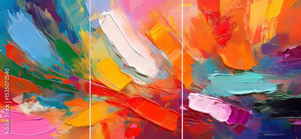 Fototapeta Abstract art design collage displays abstract art painting of rough colorful multicolored art painting texture, with oil brushstroke, pallet knife paint on canvas.