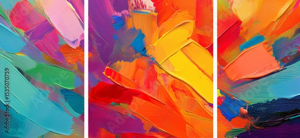 Fototapeta Abstract art design collage displays abstract art painting of rough colorful multicolored art painting texture, with oil brushstroke, pallet knife paint on canvas.