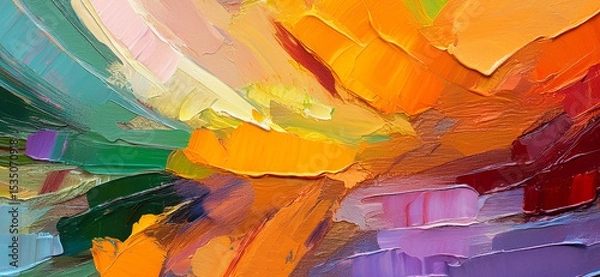 Fototapeta Abstract art painting of rough colorful multicolored art painting texture, with oil brushstroke, pallet knife paint on canvas background design.