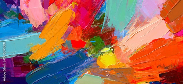 Fototapeta Abstract art painting of rough colorful multicolored art painting texture, with oil brushstroke, pallet knife paint on canvas background design.