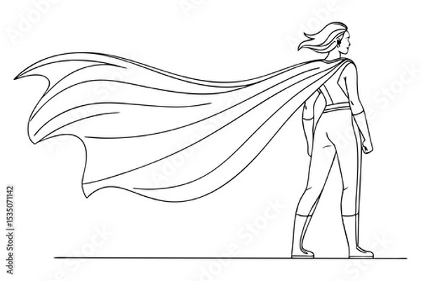 Fototapeta Heroine with Flowing Cape Standing Back View