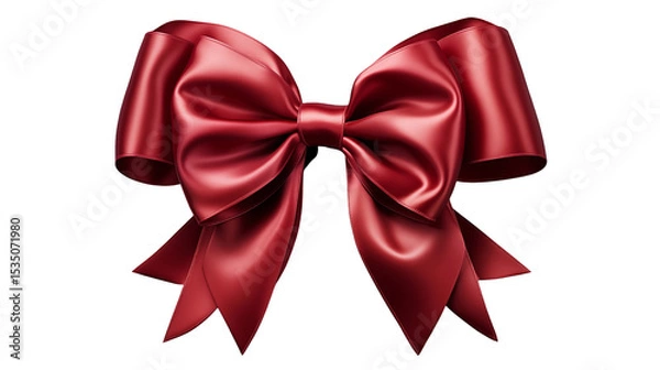Obraz Red satin ribbon bow, festive gift decoration, elegant design for cards, luxury packaging, holiday invitations, isolated on transparent background.