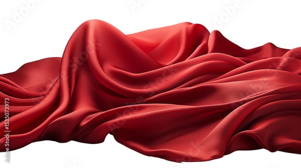 Obraz Red silk fabric draped softly, luxurious texture, abstract background, smooth waves, scarlet-crimson design, isolated on transparent background.