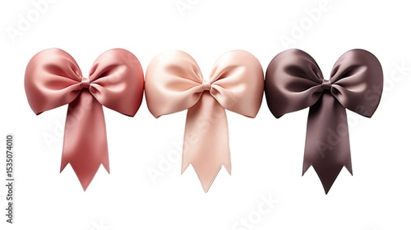 Obraz Pastel satin bows collection, pink-rose-mauve, elegant gift ribbon, festive packaging decoration, design element, isolated on transparent background.