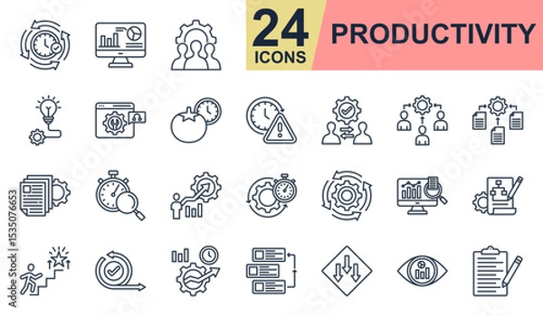 Obraz Productivity Icons set vector illustration. Containing team management, technique, efficiency, automation, routine and more. Simple line icons collection.