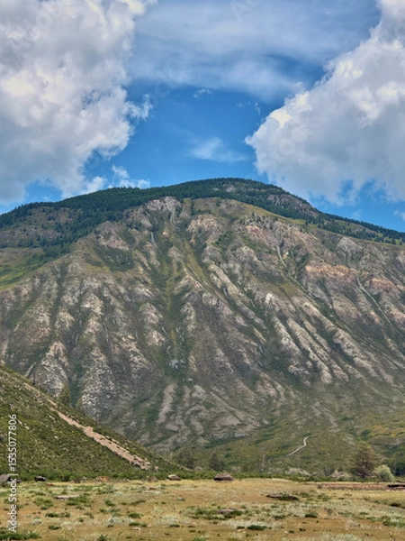Fototapeta Mountain with alluvial fan. Altai mountain landscape natural background.