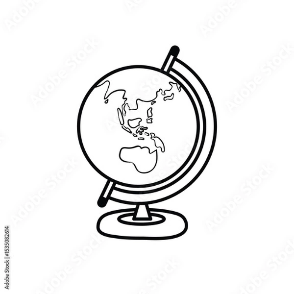 Obraz Globe Cartoon Vector Flat Illustration Line Art Concept 