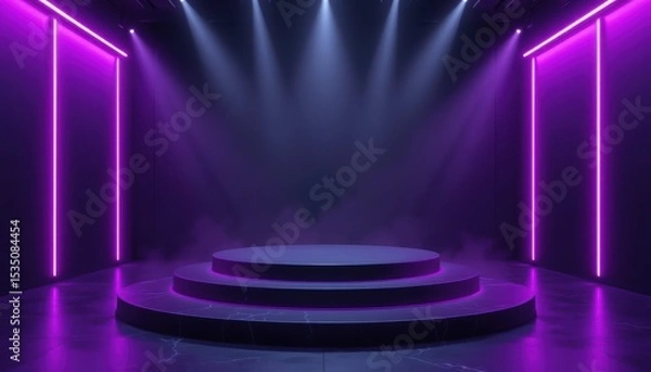 Obraz Dramatic Stage with Purple Lights and Fog for Event or Performance Background