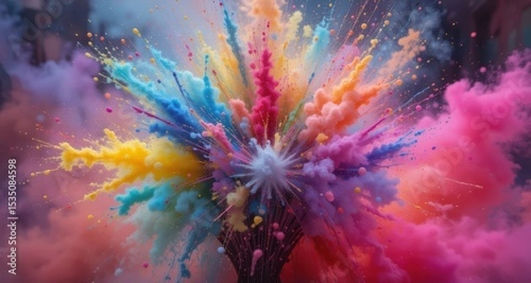 Obraz Vibrant Color Explosion with Smoke and Powder Creating a Stunning Visual Effect in the Atmosphere