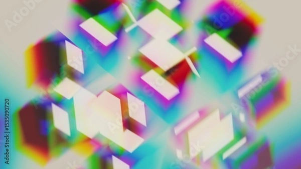 Obraz Colorful abstract background of cubes and squares. 3d render of shapes and colors with dispersion and refraction effects, forming abstract colorful illustration