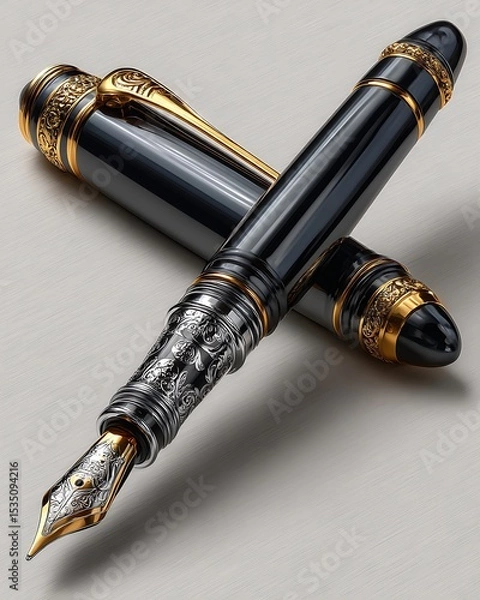 Fototapeta Premium fountain pen on textured white background high resolution image