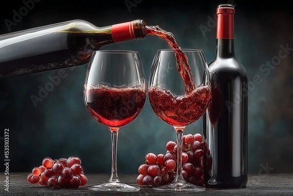 Fototapeta Red wine serving splash motion still image