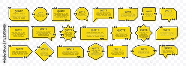 Obraz Quote text box frame in speech bubble.Chat bubble in yellow,Text info speech bubble design for blog.Templates of texting black line quote frame symbols. Creative vector banner illustration.