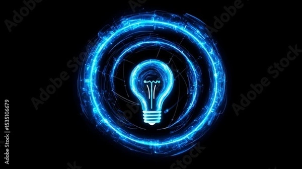 Fototapeta A clean, abstract blue spiral representing data flow and new idea, starting with a glowing lightbulb