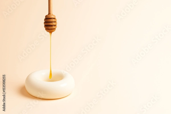 Obraz "Milk Splash Torus with Dripping Honey Dipper — Minimalist Breakfast Hero Visual on Pastel Background (8K, High-Speed Studio Shot)"