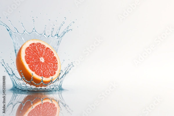 Obraz "Frozen Splash Impact with Ruby Grapefruit | Hyper-Real Double-Crown Water Burst on Neutral Cyclorama — 8K Macro Beverage Visual"