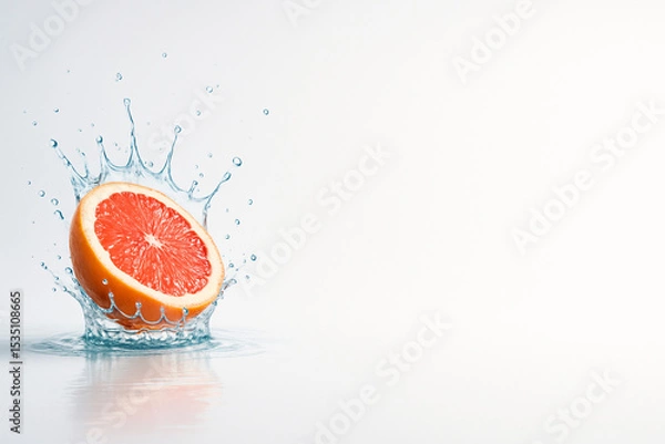 Obraz "Frozen Splash Impact with Ruby Grapefruit | Hyper-Real Double-Crown Water Burst on Neutral Cyclorama — 8K Macro Beverage Visual"