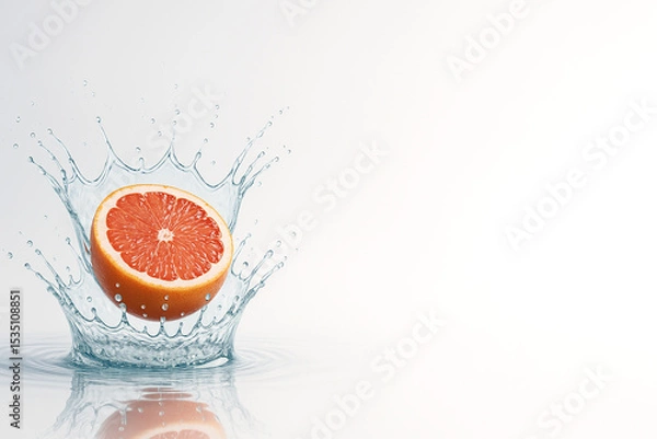 Fototapeta "Frozen Splash Impact with Ruby Grapefruit | Hyper-Real Double-Crown Water Burst on Neutral Cyclorama — 8K Macro Beverage Visual"