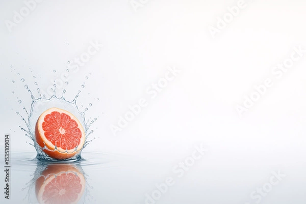 Fototapeta "Frozen Splash Impact with Ruby Grapefruit | Hyper-Real Double-Crown Water Burst on Neutral Cyclorama — 8K Macro Beverage Visual"
