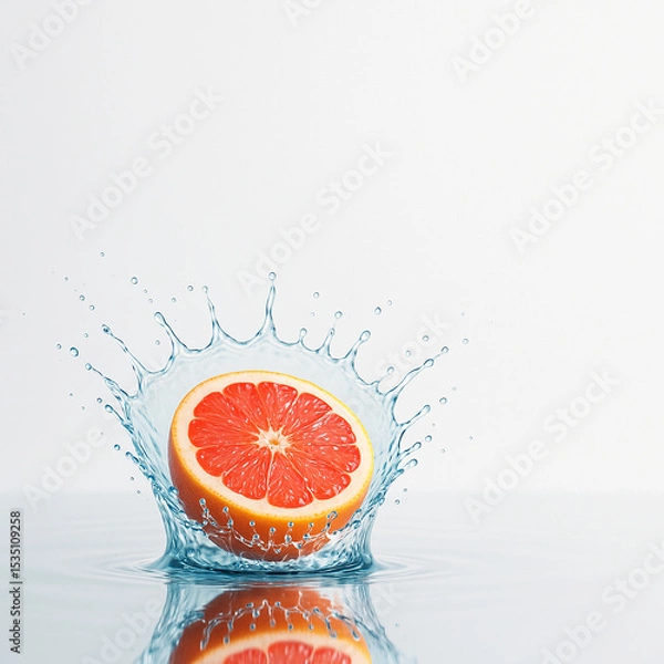 Fototapeta "Frozen Splash Impact with Ruby Grapefruit | Hyper-Real Double-Crown Water Burst on Neutral Cyclorama — 8K Macro Beverage Visual"