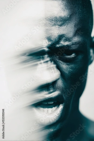Obraz A man's face is blurred and his eyes are open wide