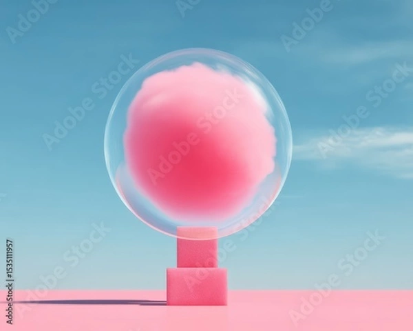 Obraz A pink sphere is inside a clear glass bubble