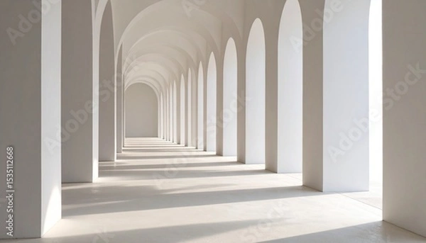 Obraz Serene White Archway Corridor Minimalist Architecture Interior Design.