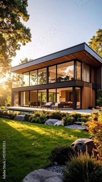 Obraz Modern Luxury Home Sunset View Architectural Design.