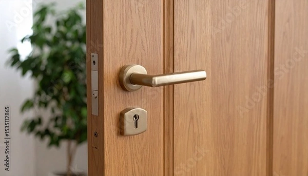 Obraz Modern Interior Door with Golden Handle and Keyhole.