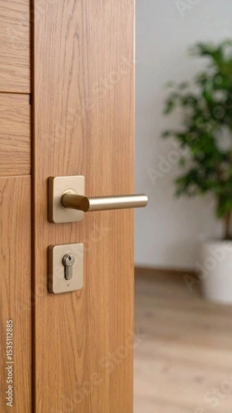 Obraz Modern Interior Door with Gold Handle and Keyhole.