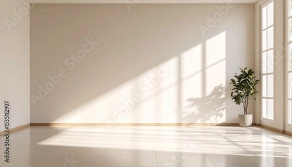 Obraz Sunlit Minimalist Room Interior Design Mockup with Plant.