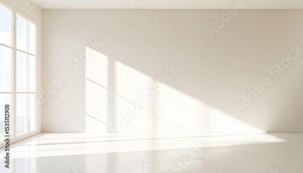Obraz Sunlit Empty Room Interior Design Minimalist White Walls.