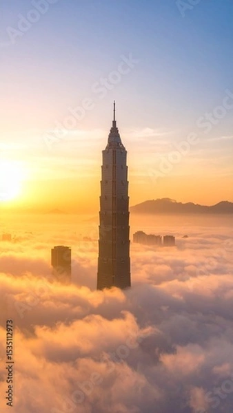 Obraz Sunrise Skyscraper Above the Clouds Stunning Cityscape View.