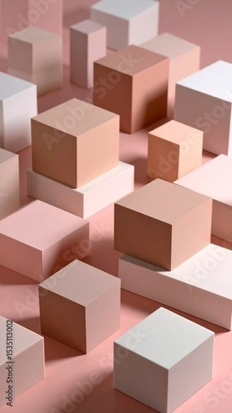 Obraz Abstract Geometric Shapes Pastel Cubes Minimalist Composition.