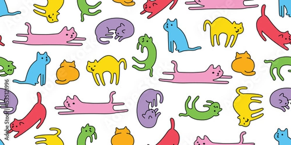 Obraz cat seamless pattern kitten calico colorful doodle cartoon pet animal illustration tile background gift wrapping paper scarf isolated repeat wallpaper
