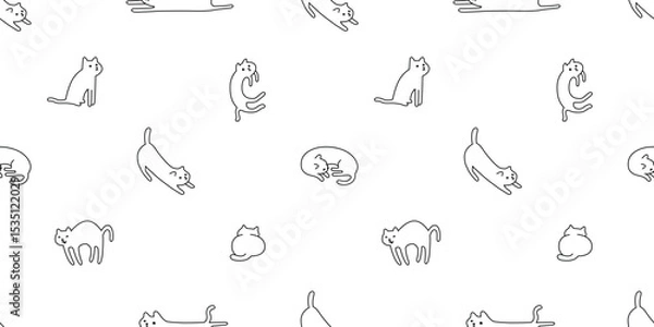 Obraz cat seamless pattern kitten calico white doodle cartoon pet animal illustration tile background gift wrapping paper scarf isolated repeat wallpaper