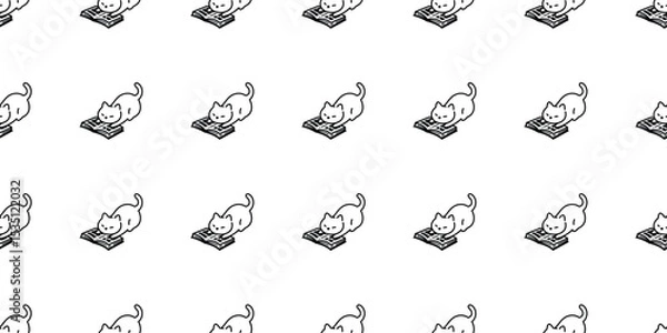 Obraz cat seamless pattern reading book kitten calico doodle cartoon pet animal illustration tile background gift wrapping paper repeat wallpaper white scarf isolated