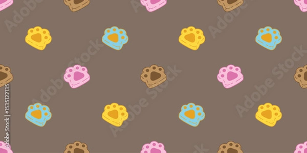 Obraz dog paw seamless pattern cookie biscuit cat footprint cracker pet bakery vector puppy kitten cartoon doodle wallpaper tile background gift wrapping paper repeat scarf isolated illustration design
